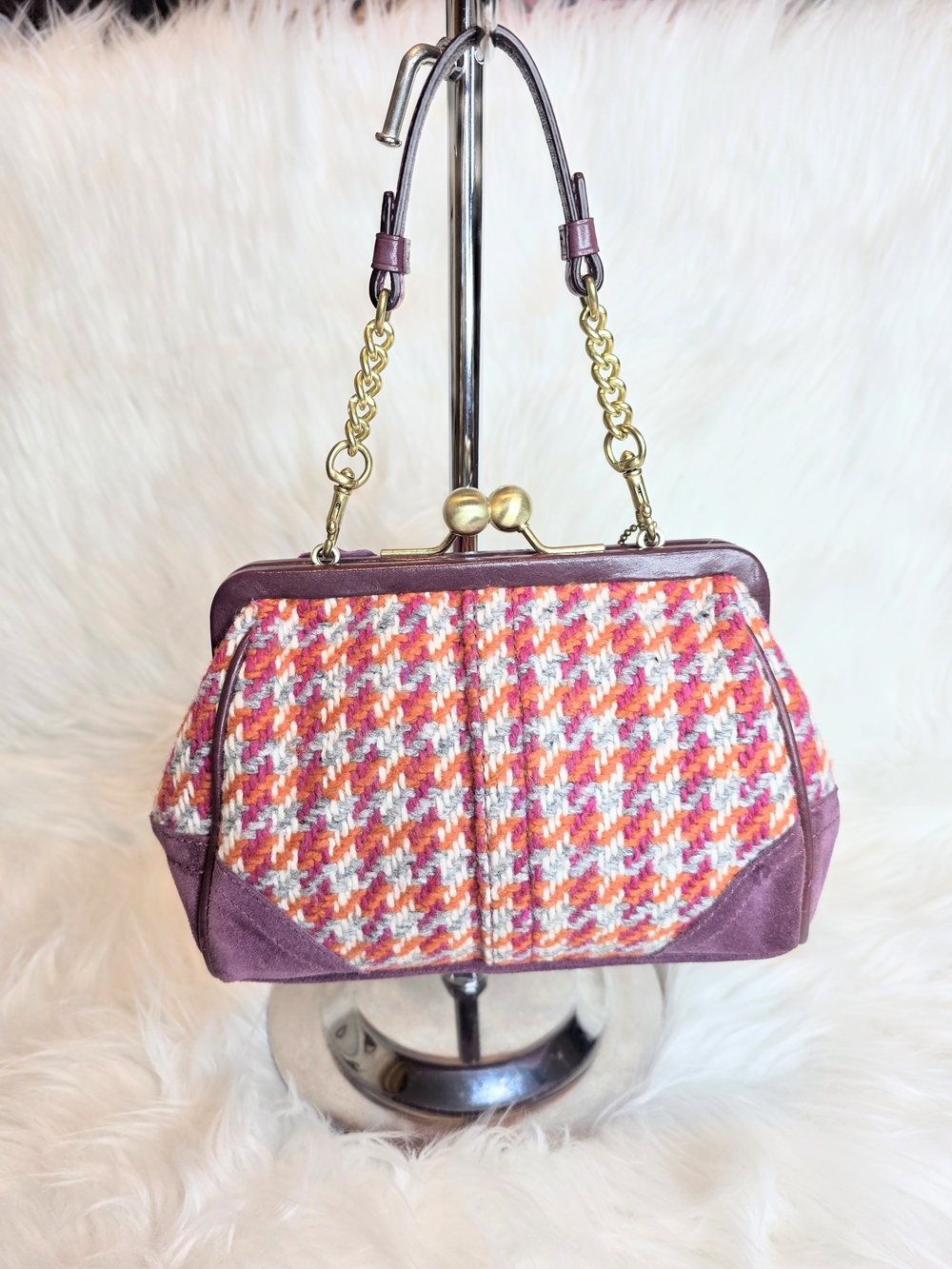 Coach Vintage Y2K Houndstooth Tweed & Suede Kisslock Mini Bag "2005"No E05J-8F45 - Picture 2 of 9